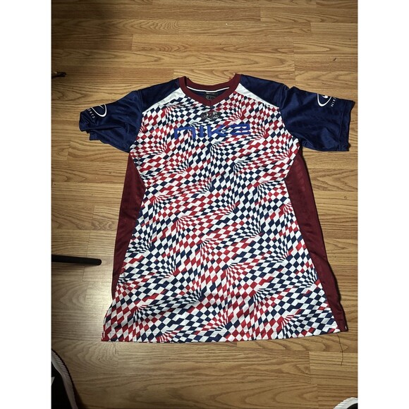 Nike Sportswear Womens Soccer Jersey Dress Red Blue White Checkered Board Size S - Picture 1 of 7